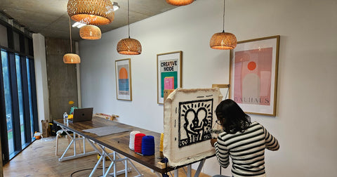 People enjoying a creative tufting workshop in London during a bank holiday weekend at Craft Studio