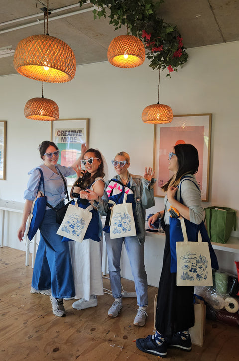 Hen party group celebrating at Craft Studio London tufting workshop in Alperton