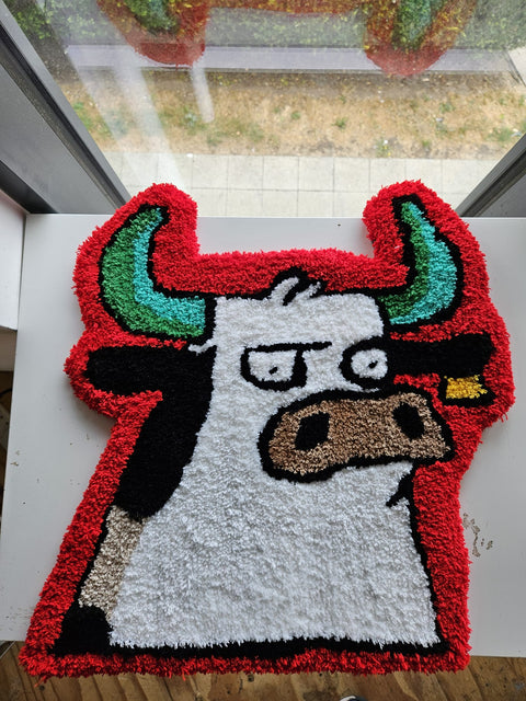 Finished handmade cow rug made in a Craft Studio London tufting workshop